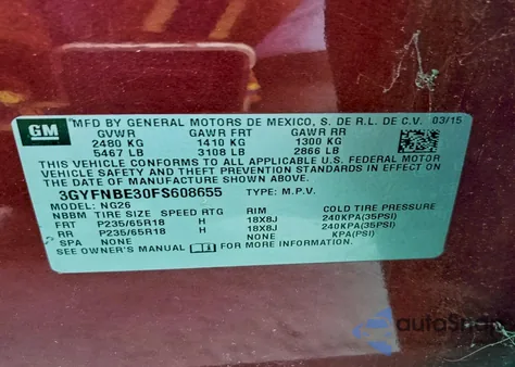 2015 Cadillac Srx Luxury Collection from USA, damaged, VIN 3GYFNBE30FS608655